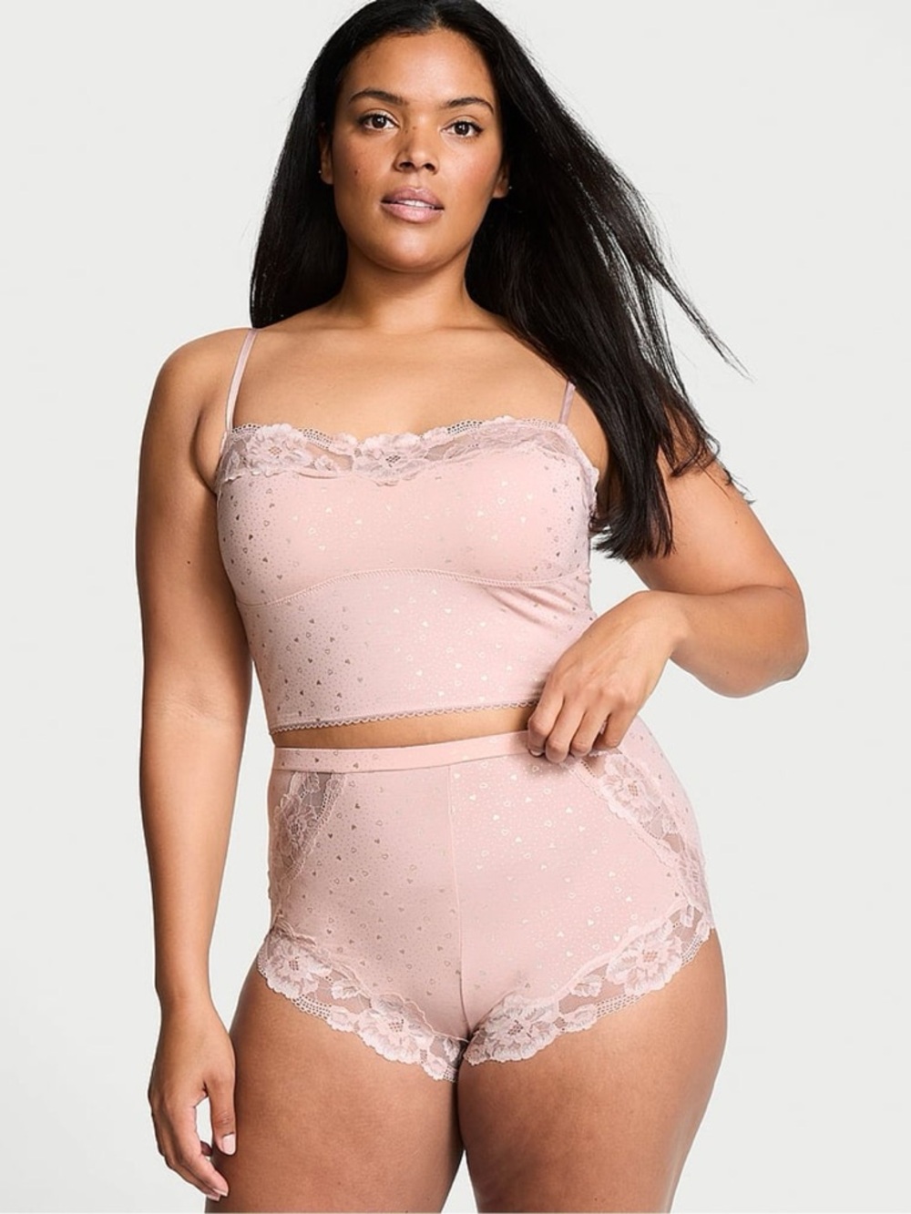 Victorias Secret Pajamas Lace Trim Bralette and Shorts Set
